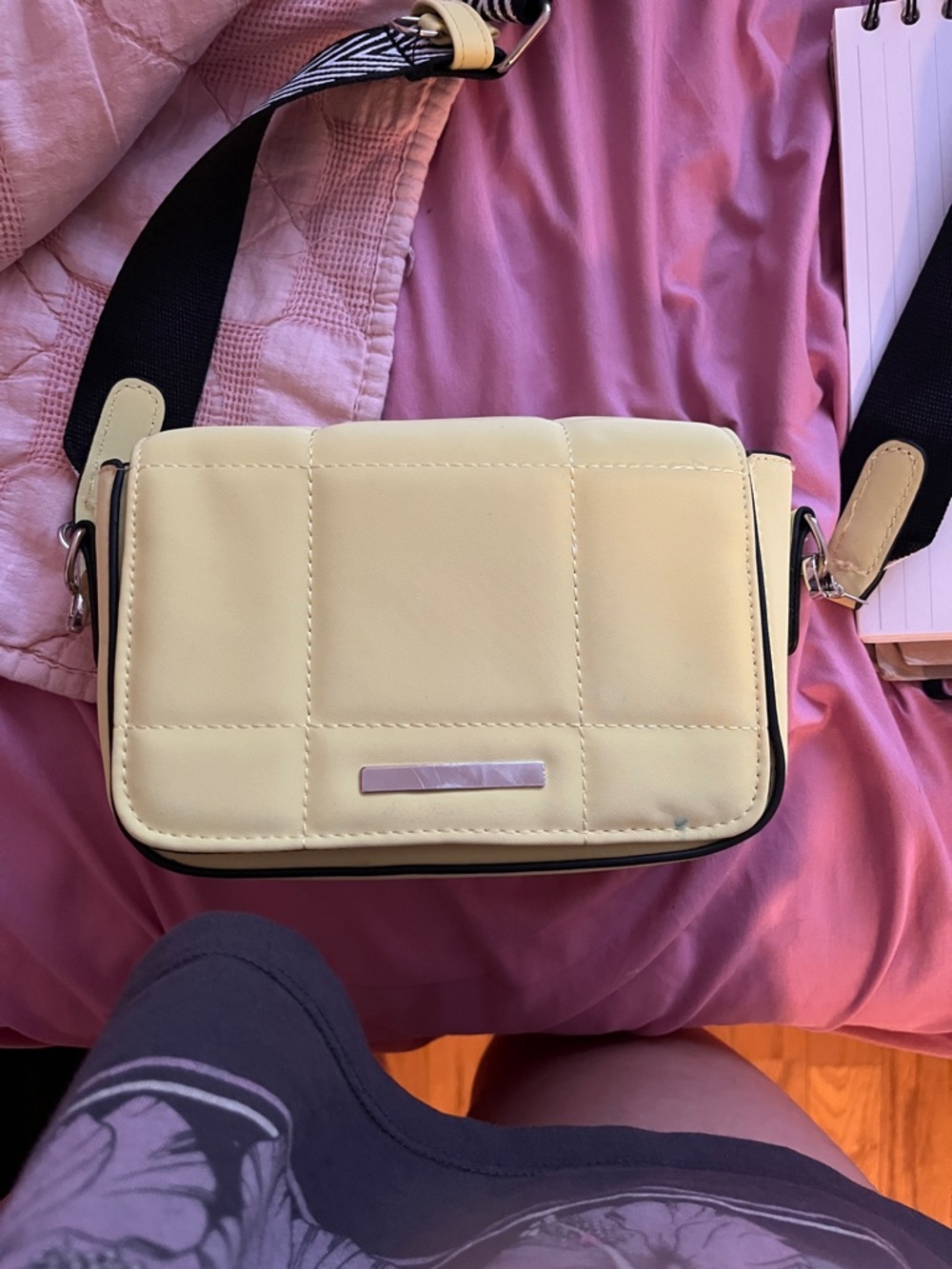 Quilted lime green Crossbody Bag with Contrast Strap